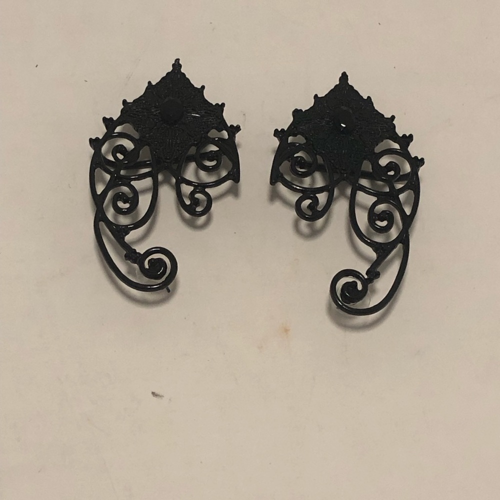 Black, Fantasy Pointy Elf Ear Cuff Earrings